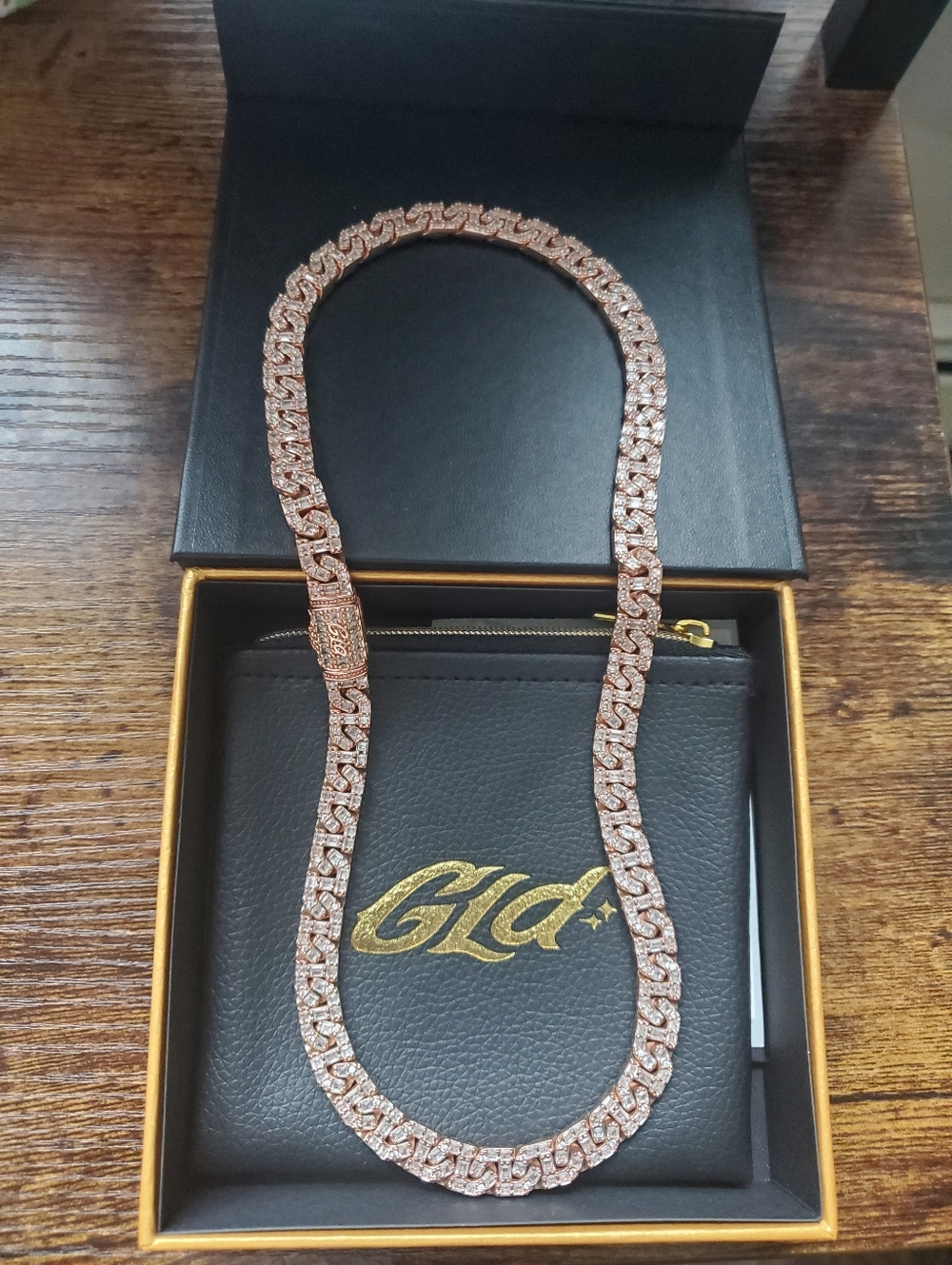 Gld Baguette Chain Link Necklace in Rose Gold- 8mm